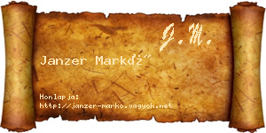 Janzer Markó névjegykártya
